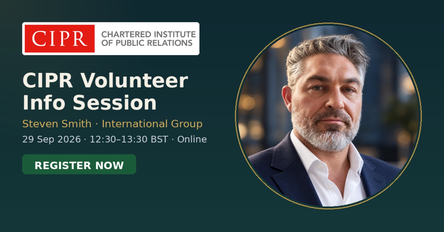 CIPR Volunteer Info Session with Steven Smith, International Group. 29 September 2026, 12:30–13:30 BST, online. Register now.
