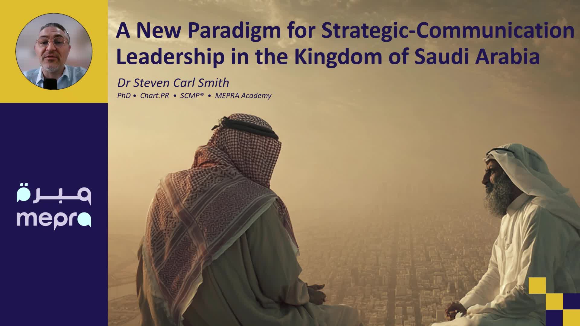 Presentation title slide featuring Steven Carl Smith and MEPRA Academy